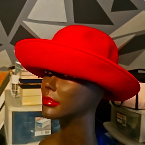 Talbots Designer Elegant Red Wide Rim Hat w/Small Black Bow - Picture 5 of 7